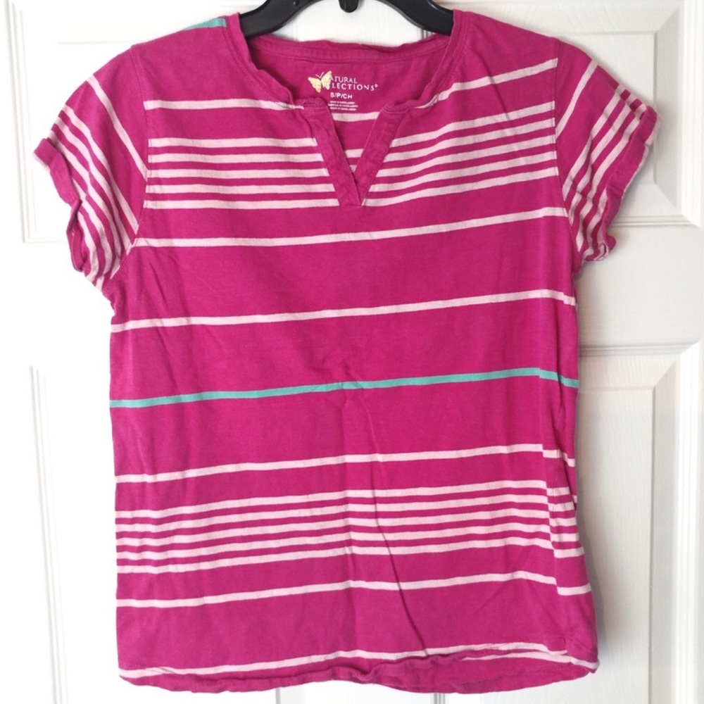 4/$15 💗 NATURAL SELECTIONS SP Pink Stripped Tee